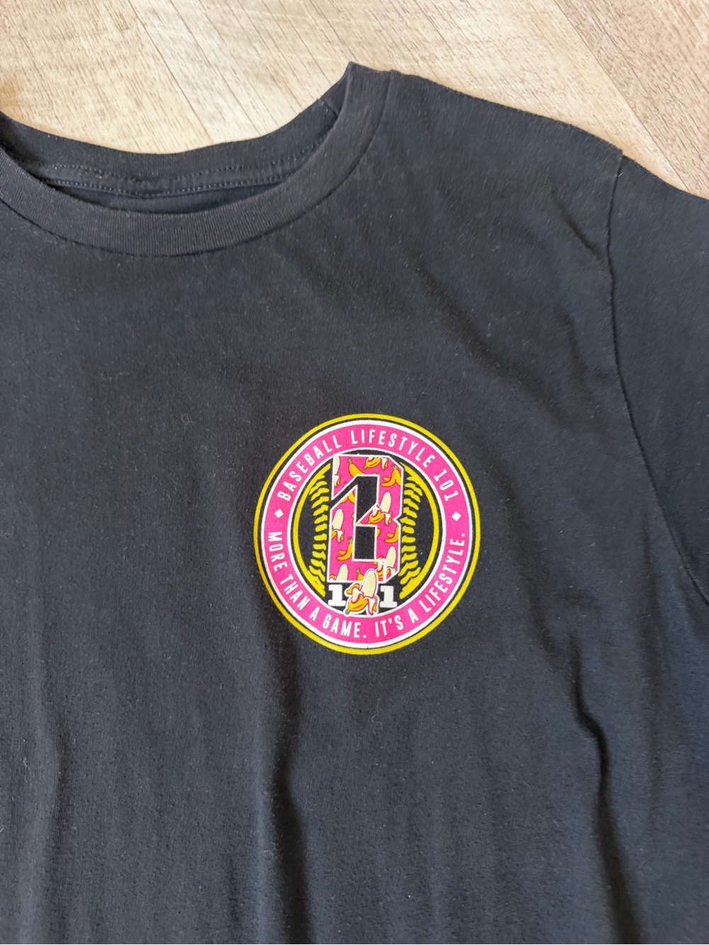 Black Short-Sleeve Tee with Pink & Yellow Badge - Picture 2 of 5